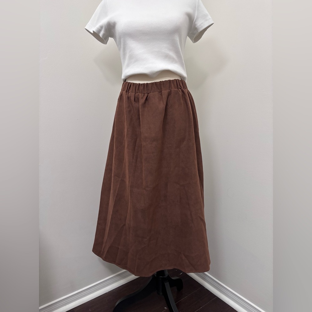 DAZY Brown Faux Suede Midi Skirt Size XL Flowy Modest